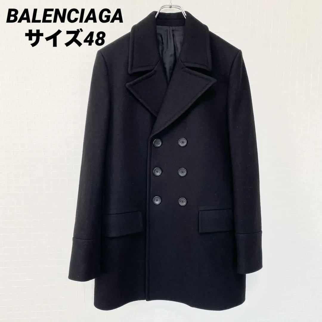 正規品】 BALENCIAGA メンズ ピーコート ブラック ウール サイズ 正規品】 BALENCIAGA メンズ ピーコート ブラック ウール サイズ