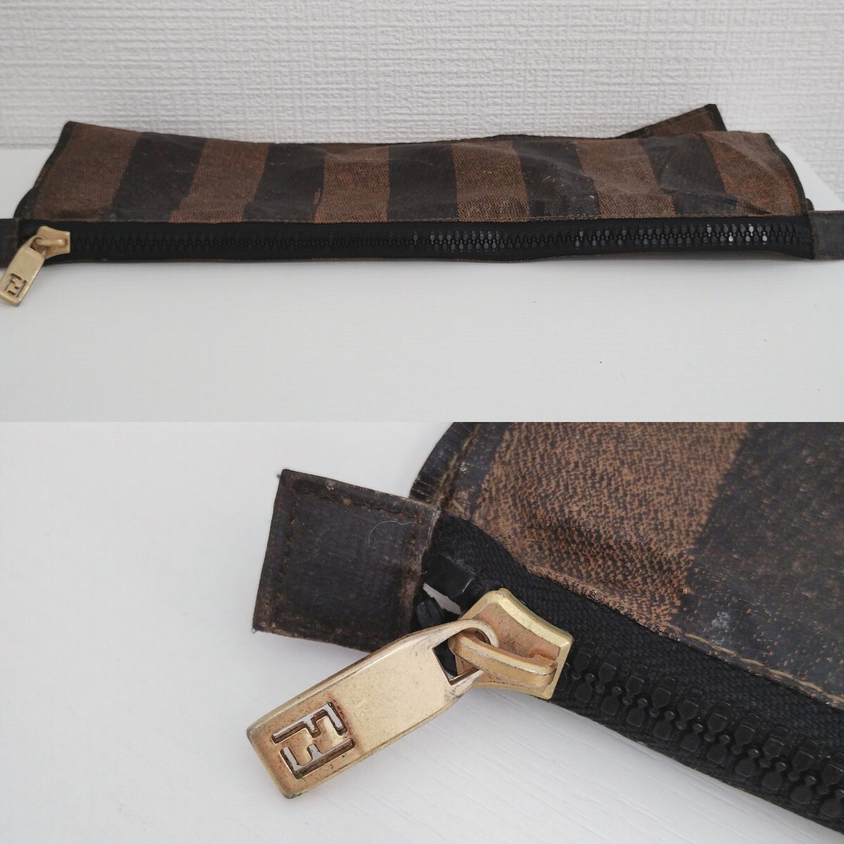 FENDI ポーチ ペカン柄 ストライプ ブラウン フェンディ 大容量 FENDI ポーチ ペカン柄 ストライプ ブラウン フェンディ 大容量