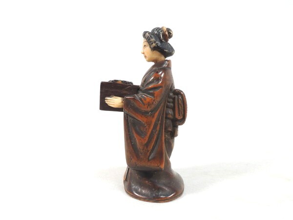 時代物/春画人形/「美人小置物 福の神」/木彫/木造/高:7.5cm/箱 時代物/春画人形/「美人小置物 福の神」/木彫/木造/高:7.5cm/箱
