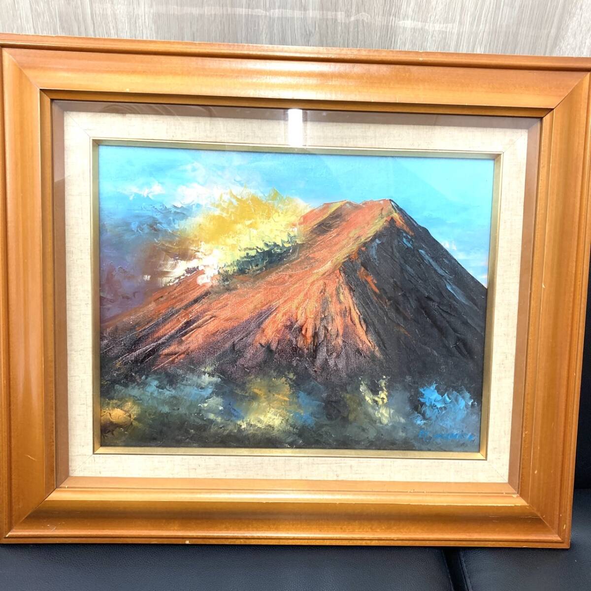 真作 油彩画 油絵 山本雅勝 風景画 F6号 赤富士 額縁 額装 真作 油彩画 油絵 山本雅勝 風景画 F6号 赤富士 額縁 額装