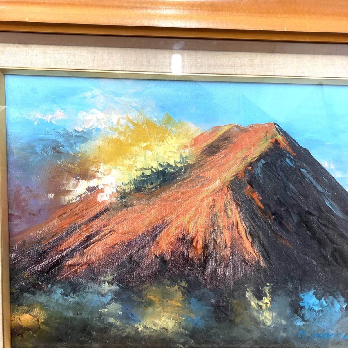 真作 油彩画 油絵 山本雅勝 風景画 F6号 赤富士 額縁 額装 真作 油彩画 油絵 山本雅勝 風景画 F6号 赤富士 額縁 額装