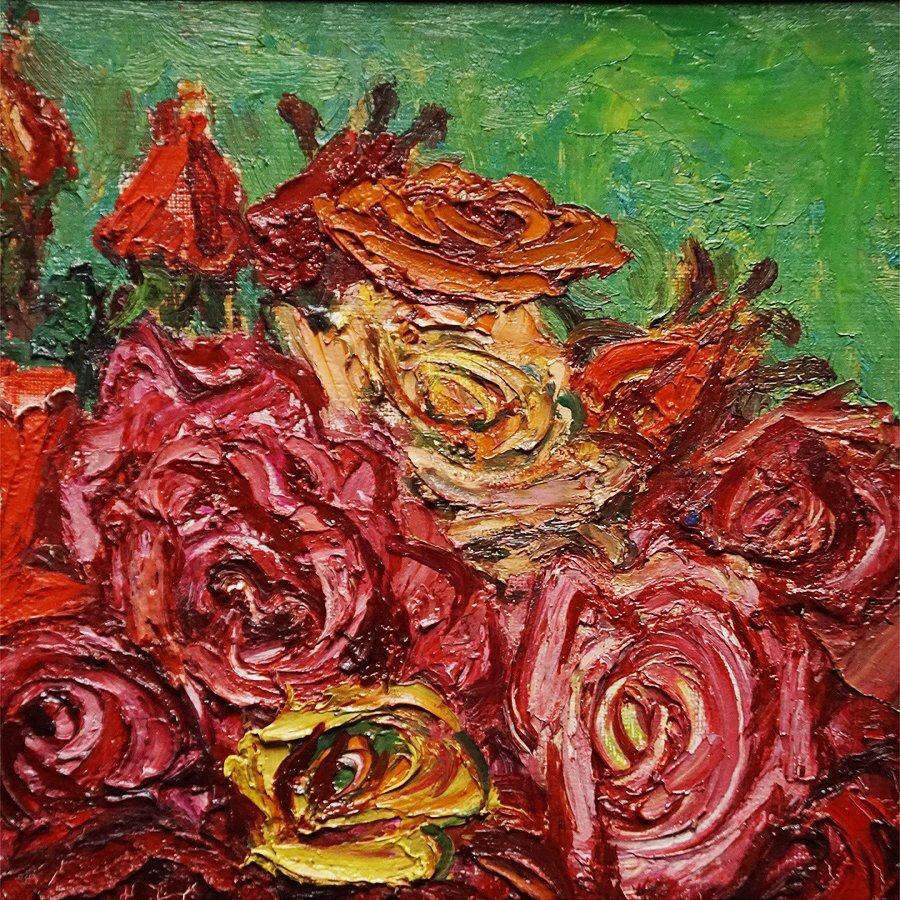 松本富太郎『スペイン壺の薔薇』10号 油彩 油絵 原画 静物画