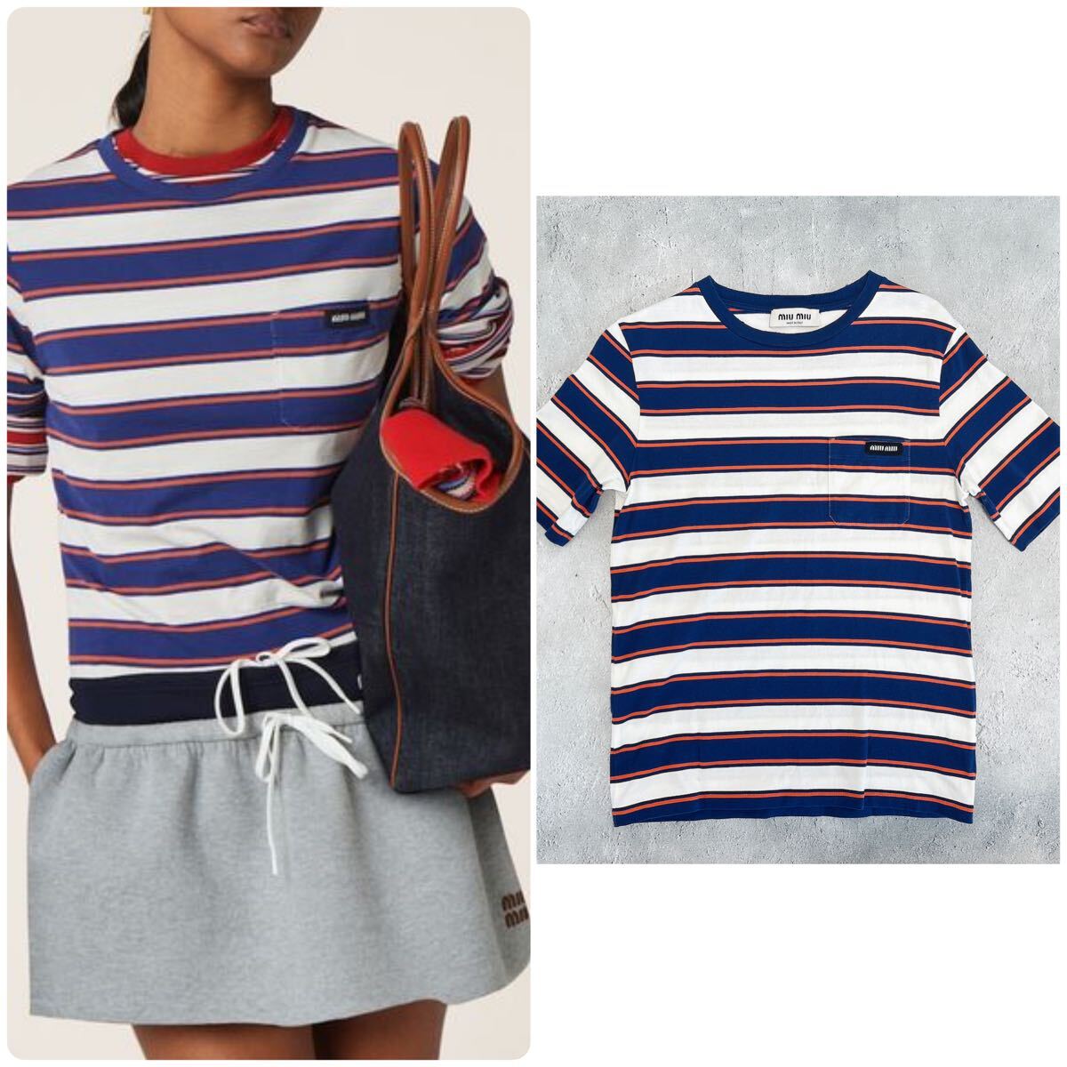 【メーカー公式ショップ】 2024SS - Yahoo!オークション MIUMIU ボーダー ミュウミュウ トップス