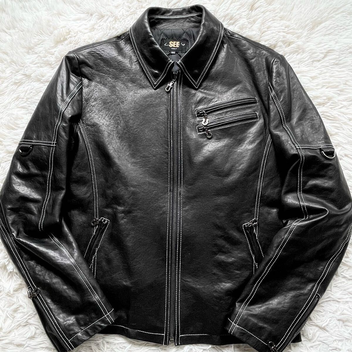 極美品 Lサイズ相当 イタリア製レザー シングルライダース 極美品 Lサイズ相当 イタリア製レザー シングルライダース