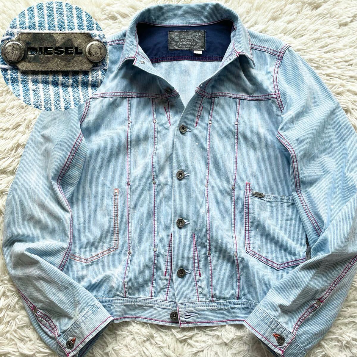 Lサイズ DIESEL ライトデニムジャケット ペイント加工 ロゴ Lサイズ DIESEL ライトデニムジャケット ペイント加工 ロゴ