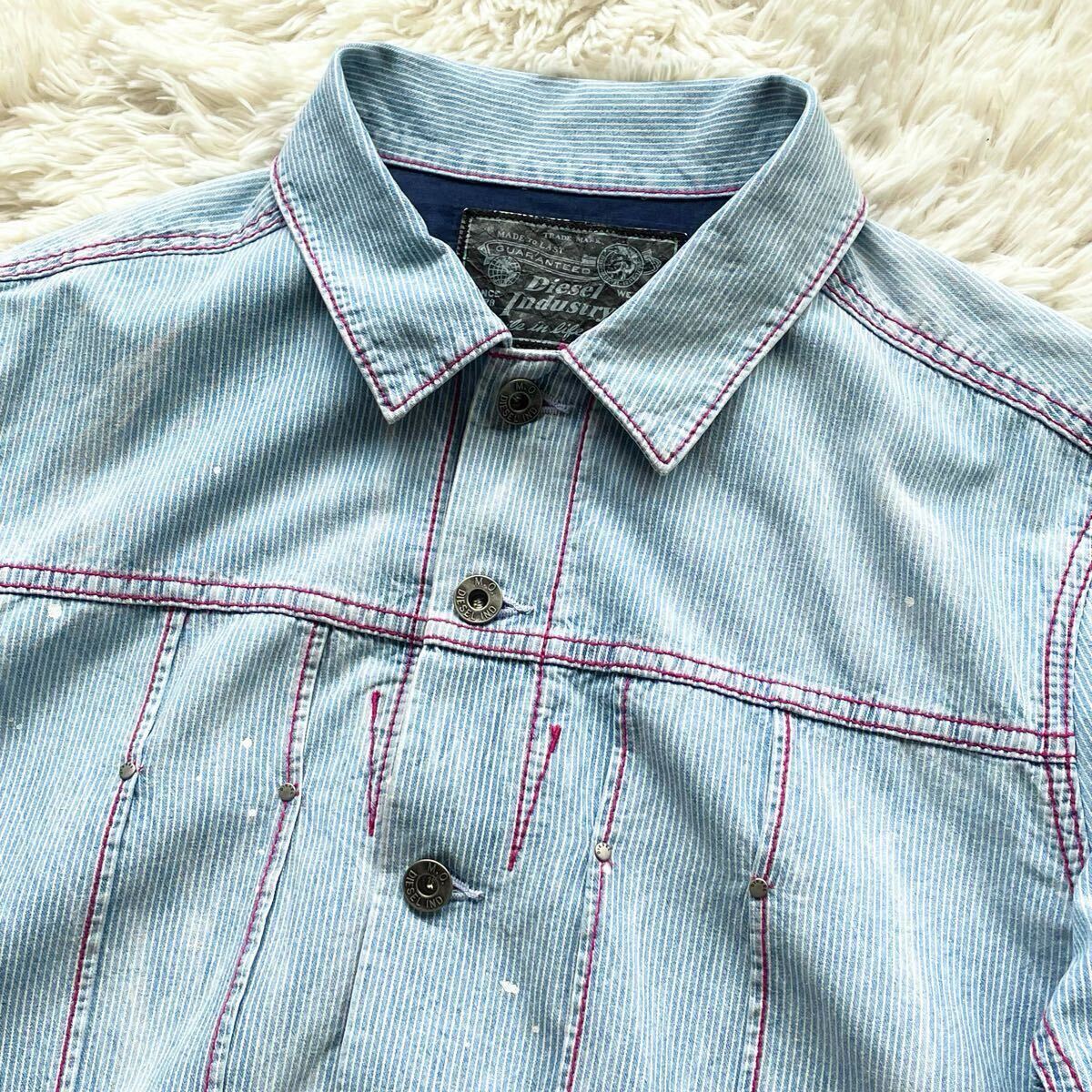 Lサイズ DIESEL ライトデニムジャケット ペイント加工 ロゴ Lサイズ DIESEL ライトデニムジャケット ペイント加工 ロゴ