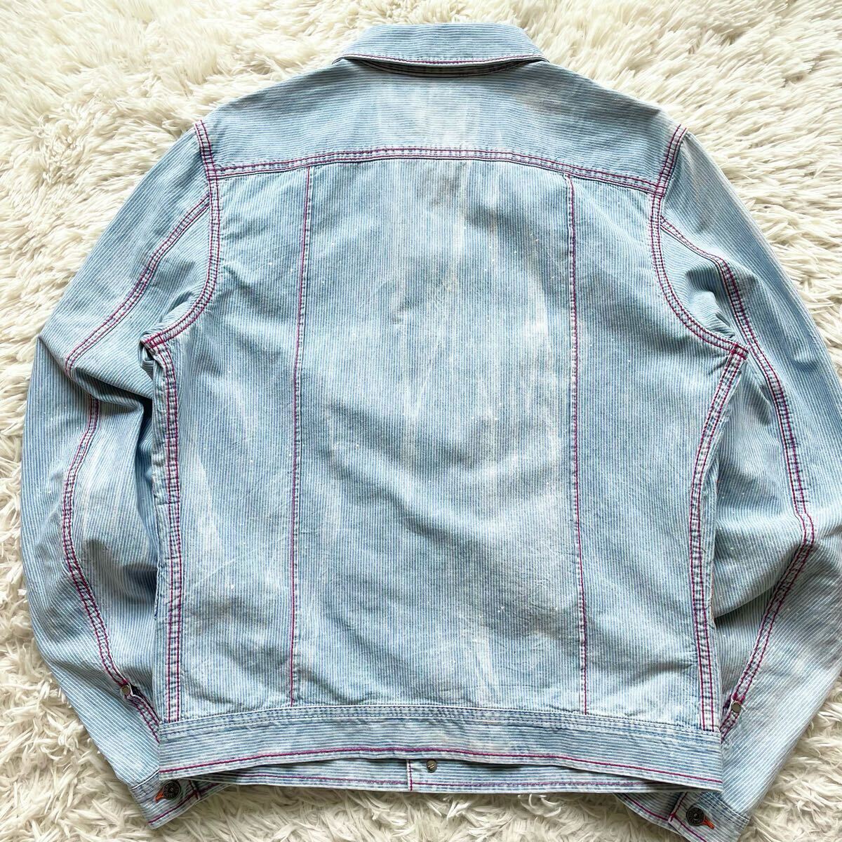 Lサイズ DIESEL ライトデニムジャケット ペイント加工 ロゴ Lサイズ DIESEL ライトデニムジャケット ペイント加工 ロゴ