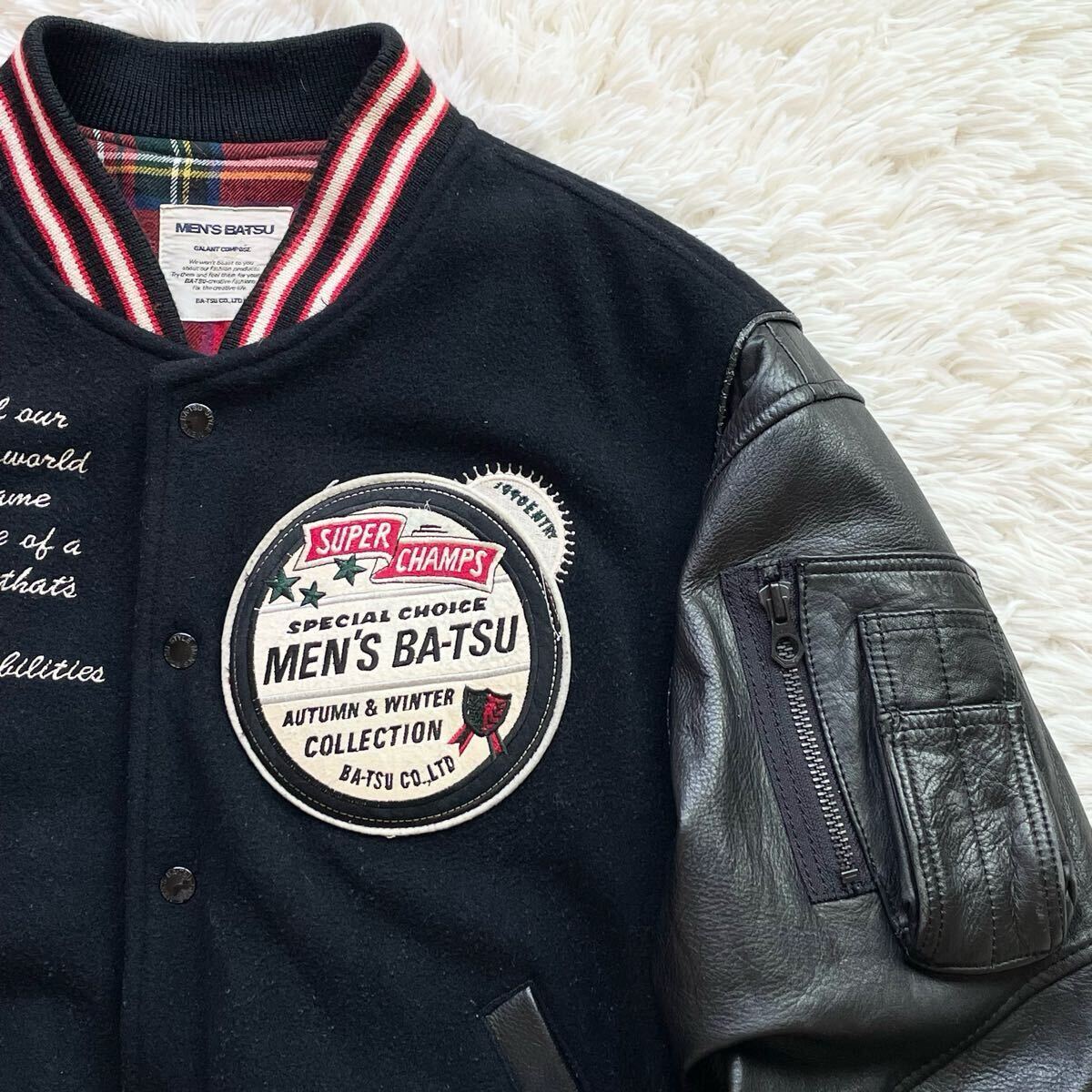 希少 Lサイズ相当 90s ヴィンテージ MEN'S BA-TSU 袖レザー 希少 Lサイズ相当 90s ヴィンテージ MEN'S BA-TSU 袖レザー
