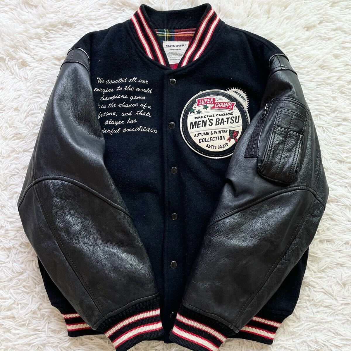 希少 Lサイズ相当 90s ヴィンテージ MEN'S BA-TSU 袖レザー 希少 Lサイズ相当 90s ヴィンテージ MEN'S BA-TSU 袖レザー