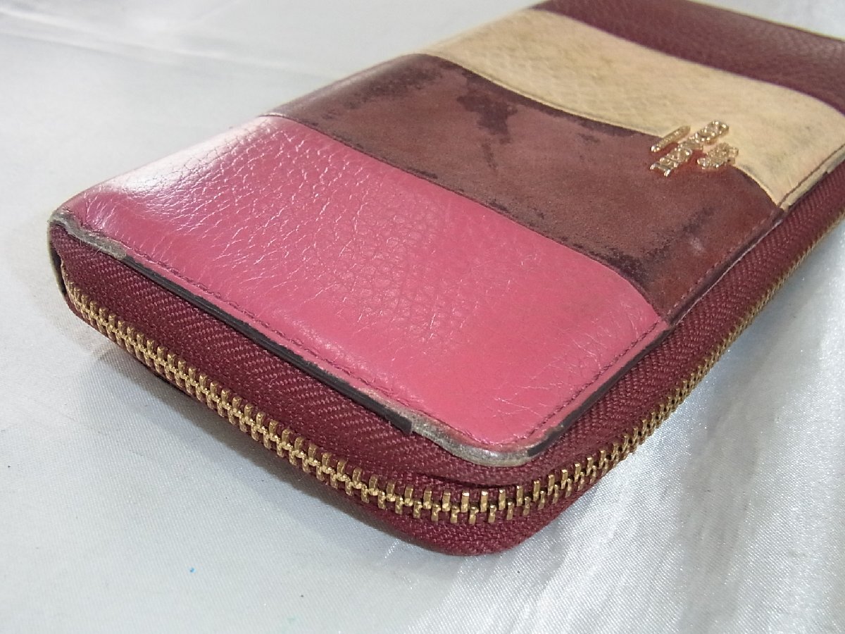 コーチ COACH 財(cái)布 ラウンドファスナー レディース バイカラー PVCレザー 赤系 中古品