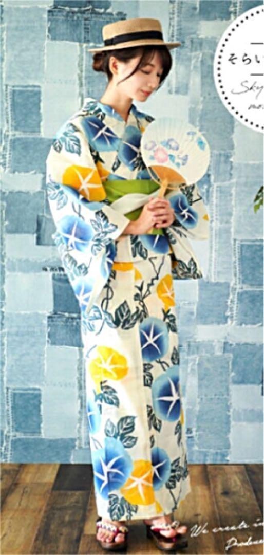 ◆高級変わり織り◆白地に朝顔咲く浴衣と若緑帯セット◆新品 呉服店購入 限定◆あさがお柄_画像3