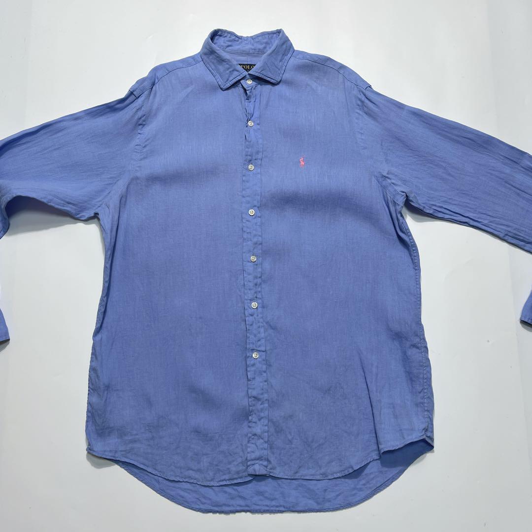 POLO Ralph Lauren ラルフローレン 長袖リネンシャツ L 青 POLO Ralph Lauren ラルフローレン 長袖リネンシャツ L 青