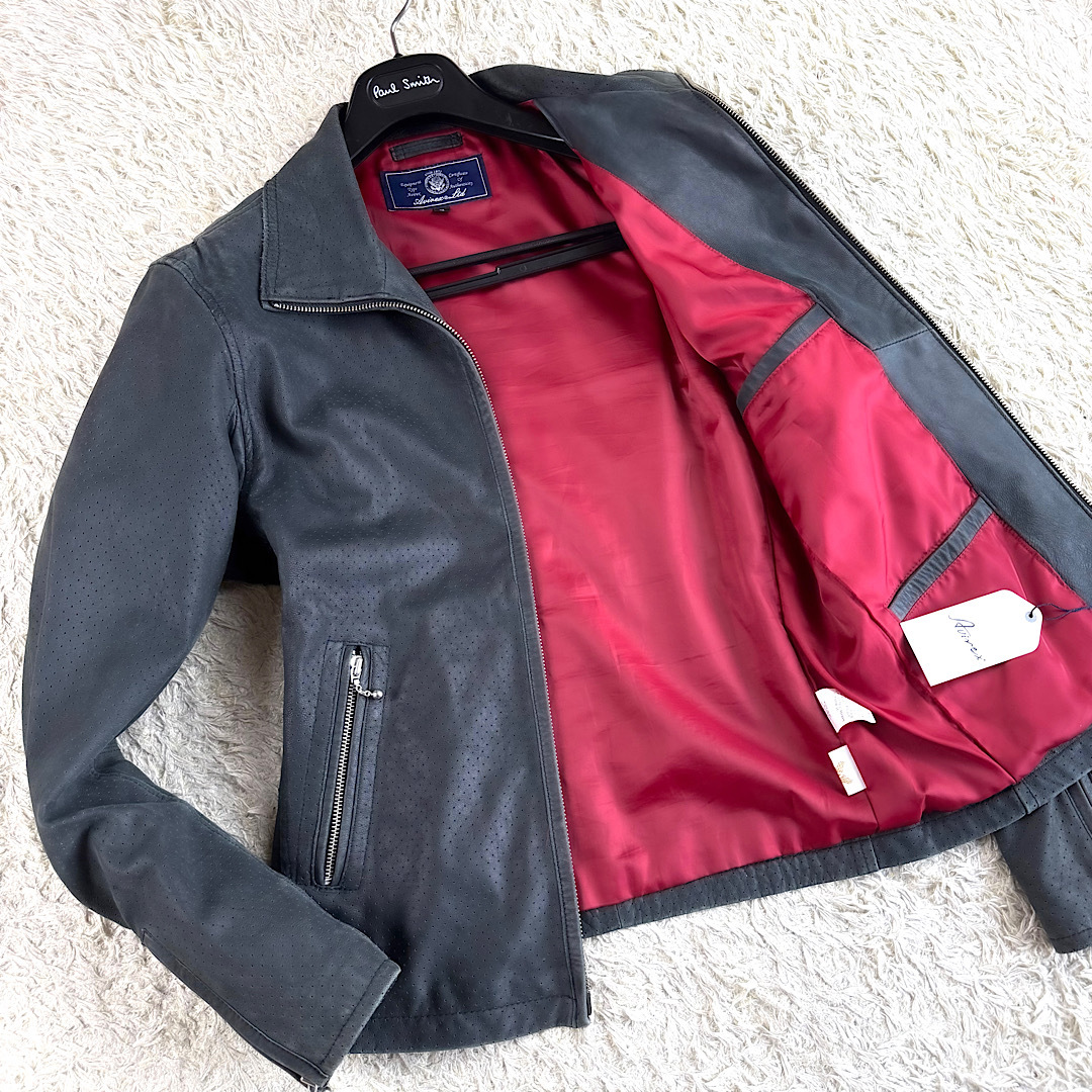 美品山羊革AVIREXパンチングゴートレザージャケット希少ネイビー 美品山羊革AVIREXパンチングゴートレザージャケット希少ネイビー