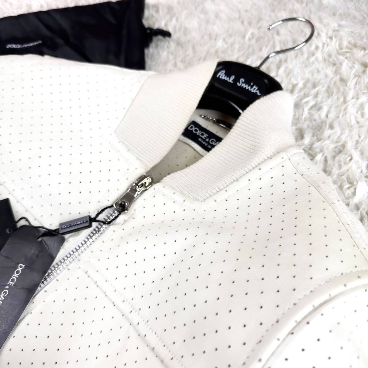 極美品仔羊革DOLCE&GABBANAラムレザージャケット白ホワイト 極美品仔羊革DOLCE&GABBANAラムレザージャケット白ホワイト