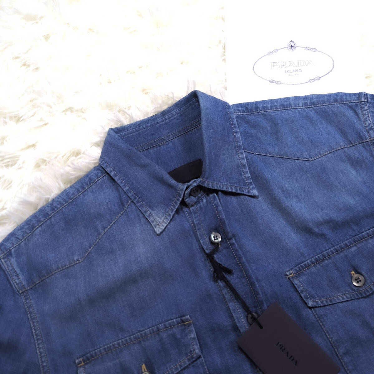 美品デニムPRADAデニムジャケットXL.LL~L貝殻シェルボタン 美品デニムPRADAデニムジャケットXL.LL~L貝殻シェルボタン