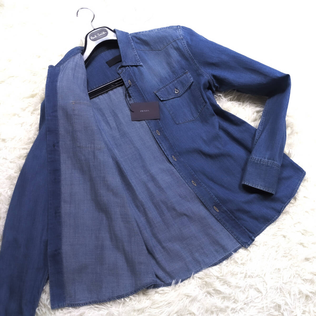 美品デニムPRADAデニムジャケットXL.LL~L貝殻シェルボタン 美品デニムPRADAデニムジャケットXL.LL~L貝殻シェルボタン