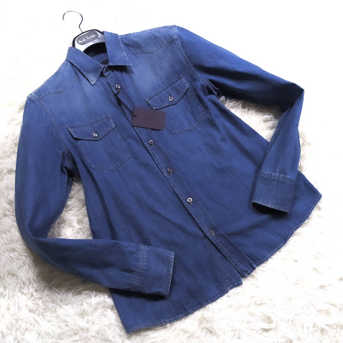 美品デニムPRADAデニムジャケットXL.LL~L貝殻シェルボタン 美品デニムPRADAデニムジャケットXL.LL~L貝殻シェルボタン