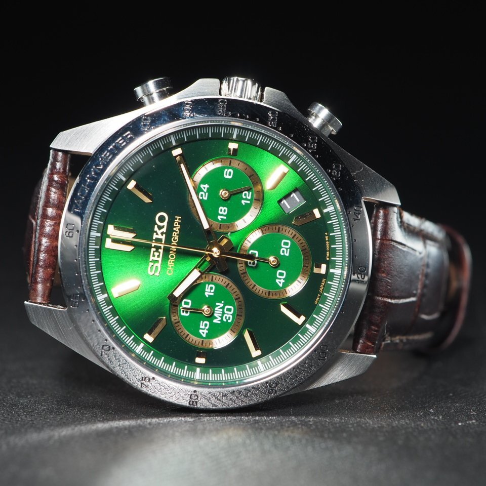 □1円~/美品□ SEIKO スピリットクロノグラフ SS/革 SBTR017