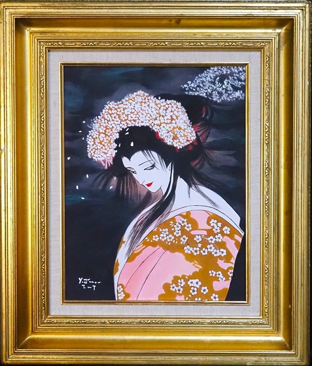 絵画 【模写】作者不明 桜姫 天野喜孝 表サイン 額装 F6号 油絵 絵画 【模写】作者不明 桜姫 天野喜孝 表サイン 額装 F6号 油絵