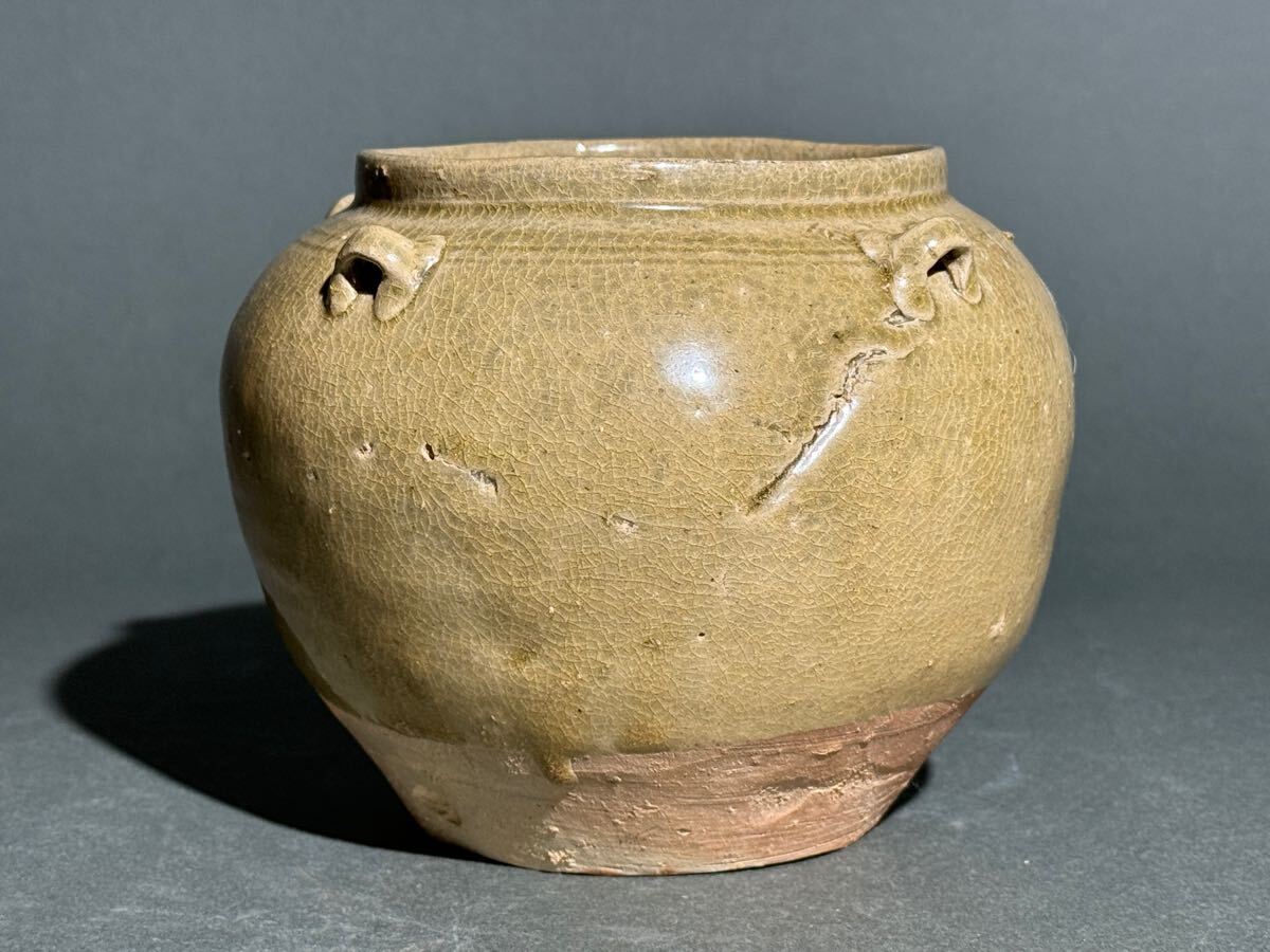南北朝3~6世紀 古越州窯 青磁 四耳壷 壺 花器 高さ12.5センチ 南北朝3~6世紀 古越州窯 青磁 四耳壷 壺 花器 高さ12.5センチ