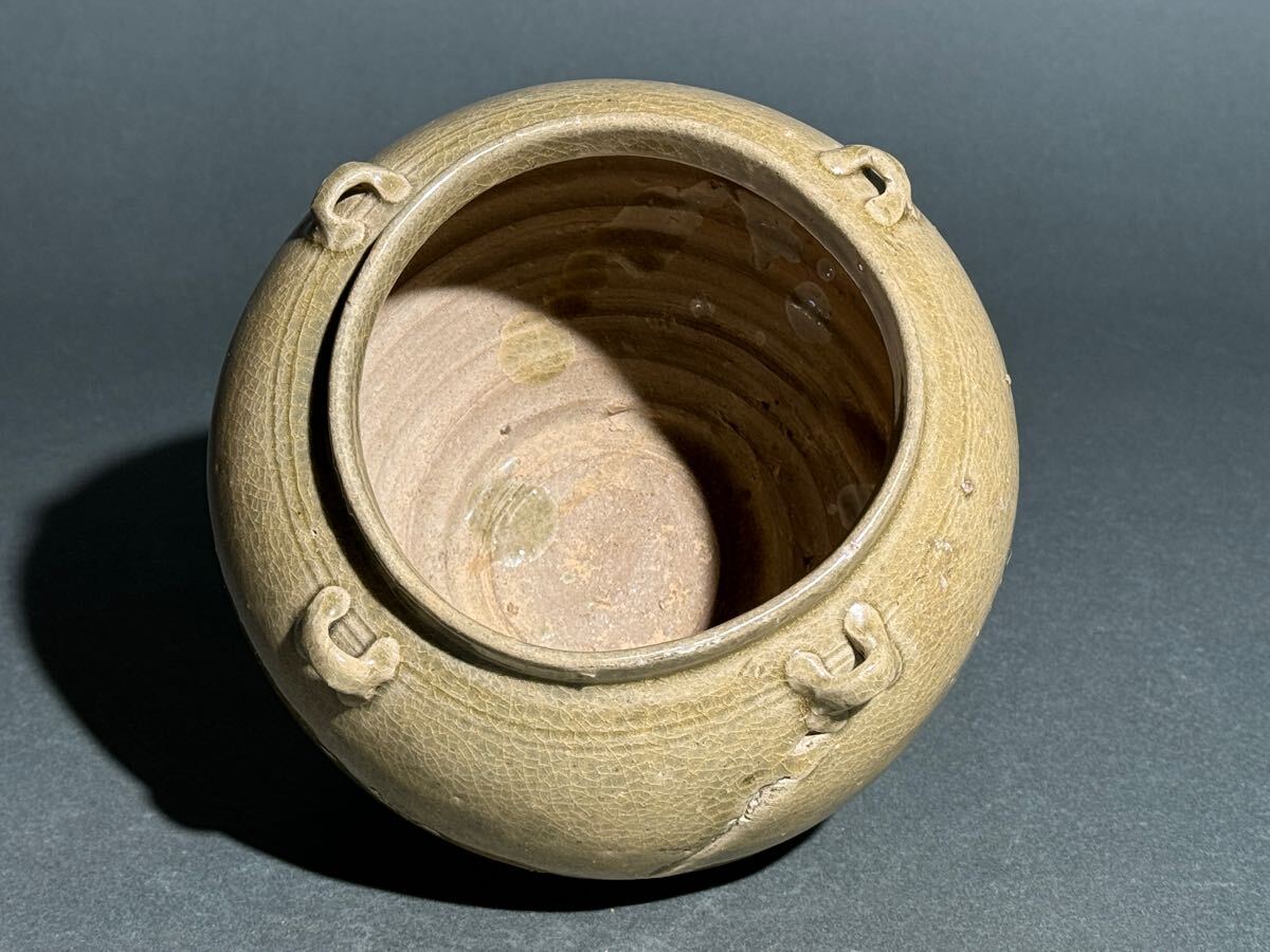 南北朝3~6世紀 古越州窯 青磁 四耳壷 壺 花器 高さ12.5センチ 南北朝3~6世紀 古越州窯 青磁 四耳壷 壺 花器 高さ12.5センチ