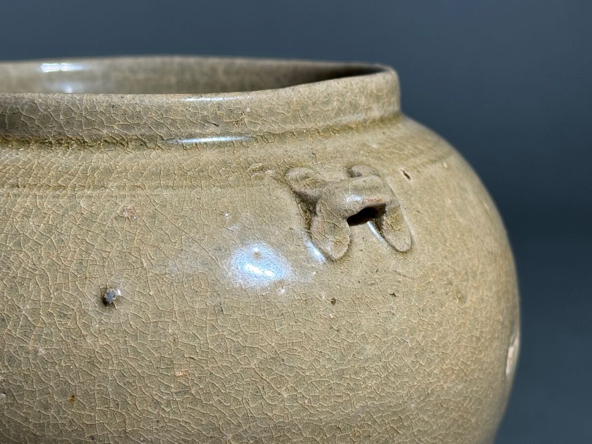 南北朝3~6世紀 古越州窯 青磁 四耳壷 壺 花器 高さ12.5センチ 南北朝3~6世紀 古越州窯 青磁 四耳壷 壺 花器 高さ12.5センチ