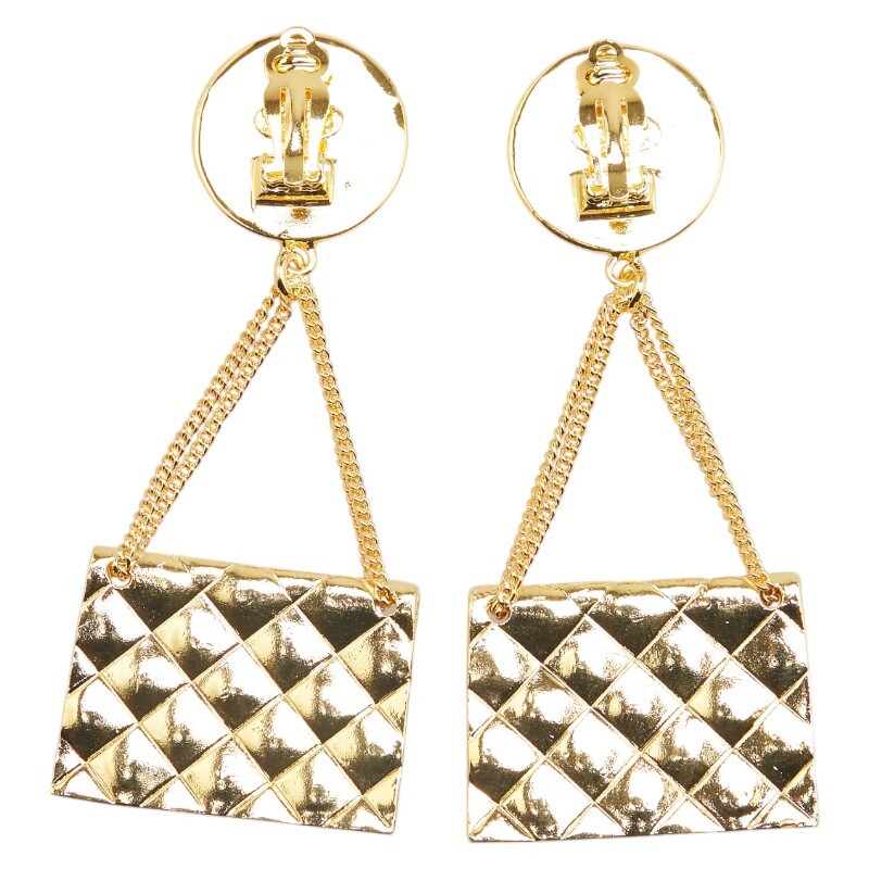 シャネル ヴィンテージ ココマーク 31 RUE CAMBON PARIS メダル マトラッセ バッグ モチーフ イヤリング ゴールド CHANEL 【中古】