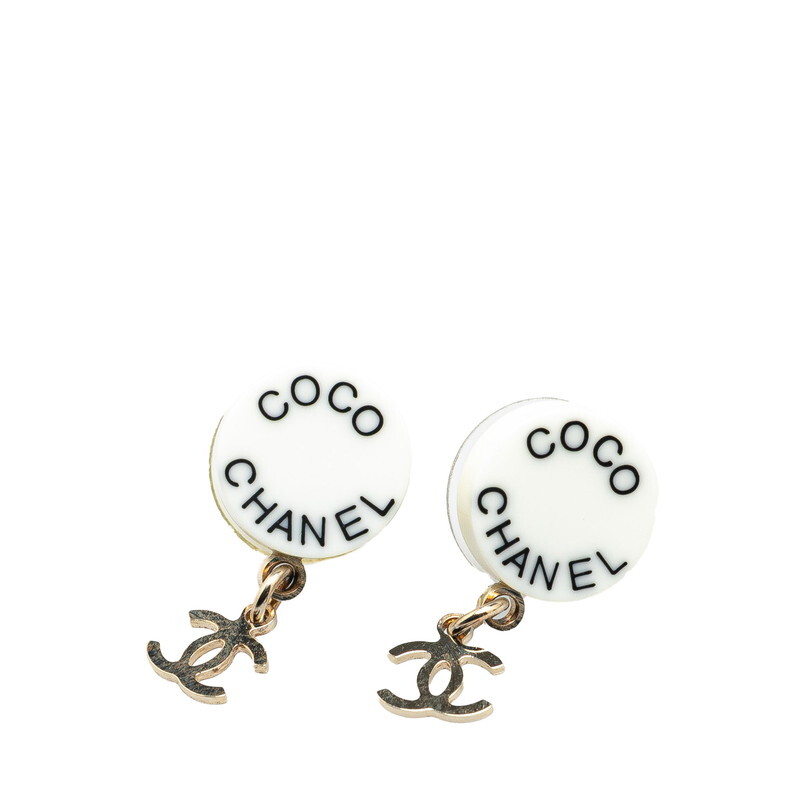 シャネル ロゴ ピアス ゴールド ホワイト プラスチック メッキ レディース CHANEL 【中古】