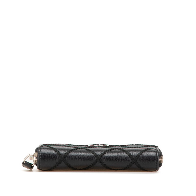 シャネル ココマーク ワイルドステッチ ラウンドファスナー コインケース コインパース ブラック レザー レディース CHANEL 【中古】