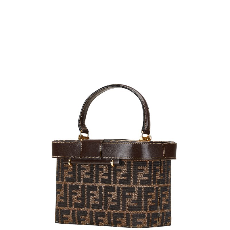 フェンディ ズッカ ハンドバッグ バニティバッグ ショルダーバッグ 2WAY ブラウン キャンバス レザー レディース FENDI 【中古】