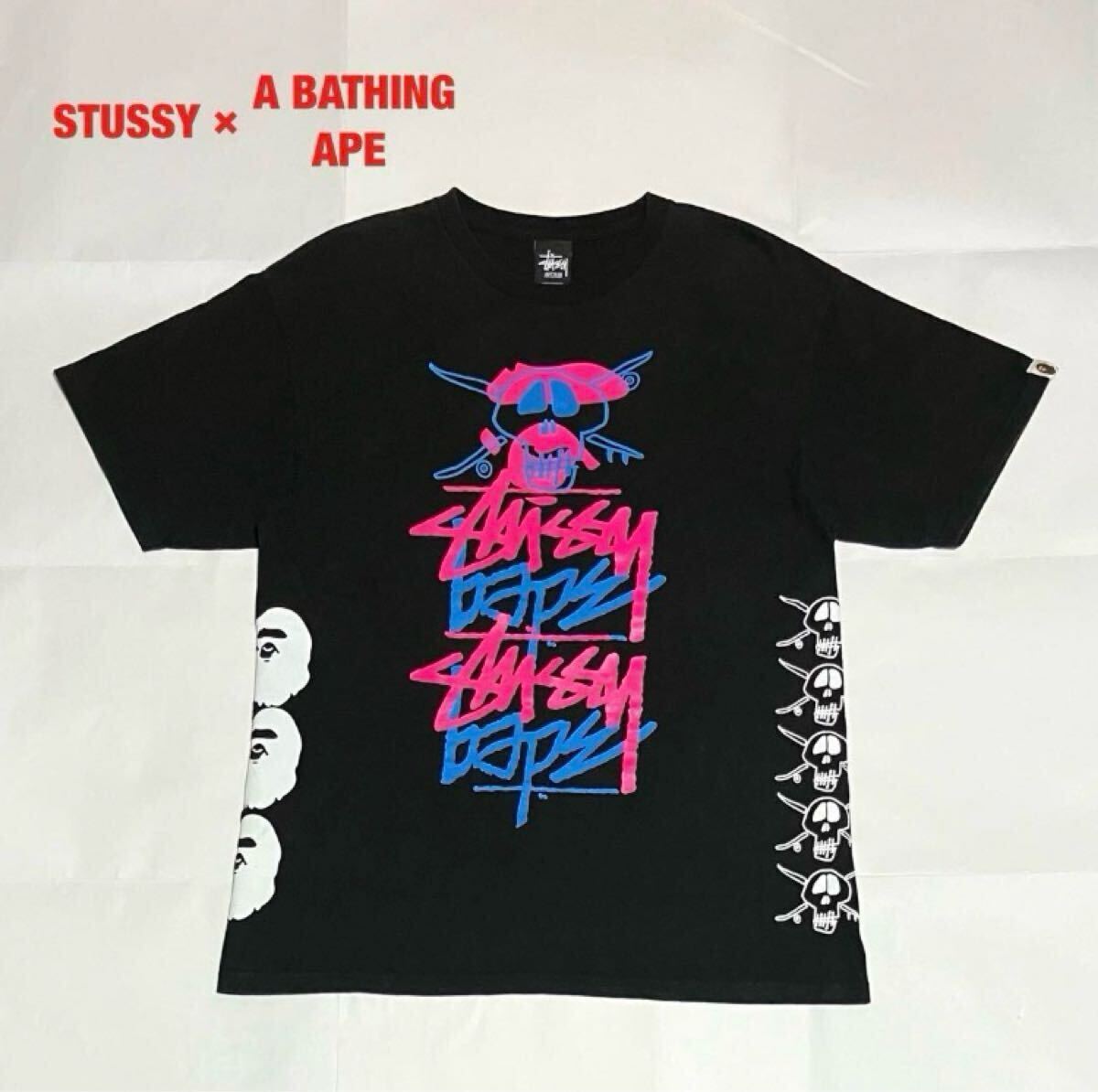 希少】STUSSY×A BATHING APE コラボTシャツ 大猿 スカル ユニ 希少】STUSSY×A BATHING APE コラボTシャツ 大猿 スカル ユニ