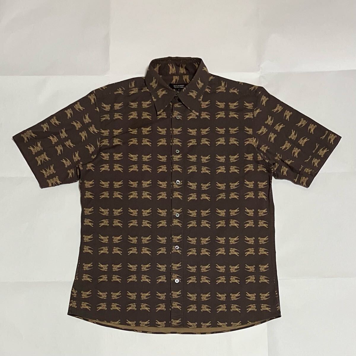 希少】BURBERRY BLACK LABEL バーバリー 総柄シャツ 馬上の騎士 希少】BURBERRY BLACK LABEL バーバリー 総柄シャツ 馬上の騎士