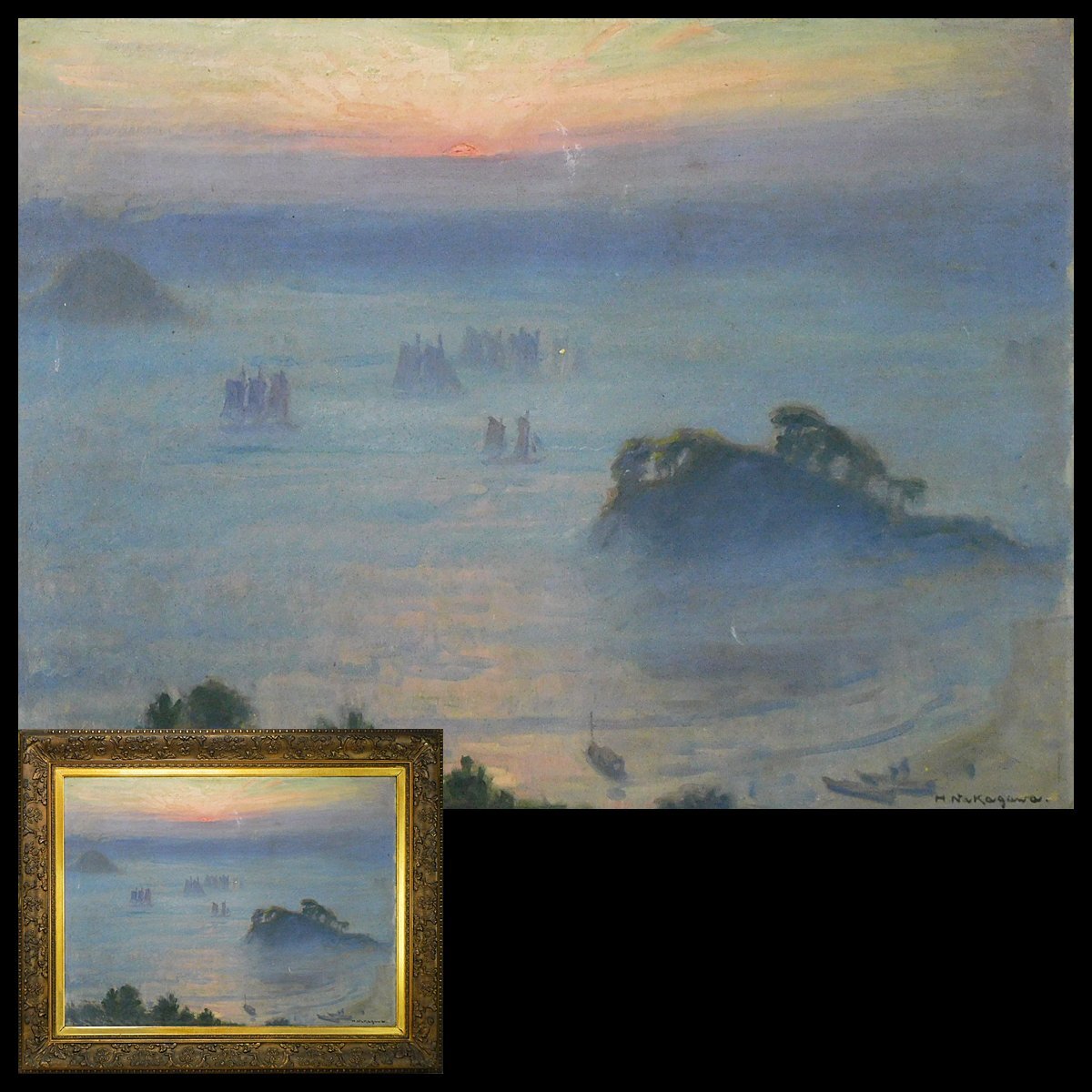 中川八郎 朝焼けの海(海景)P25 油彩 キャンバス 額装 太平洋画会 中川八郎 朝焼けの海(海景)P25 油彩 キャンバス 額装 太平洋画会