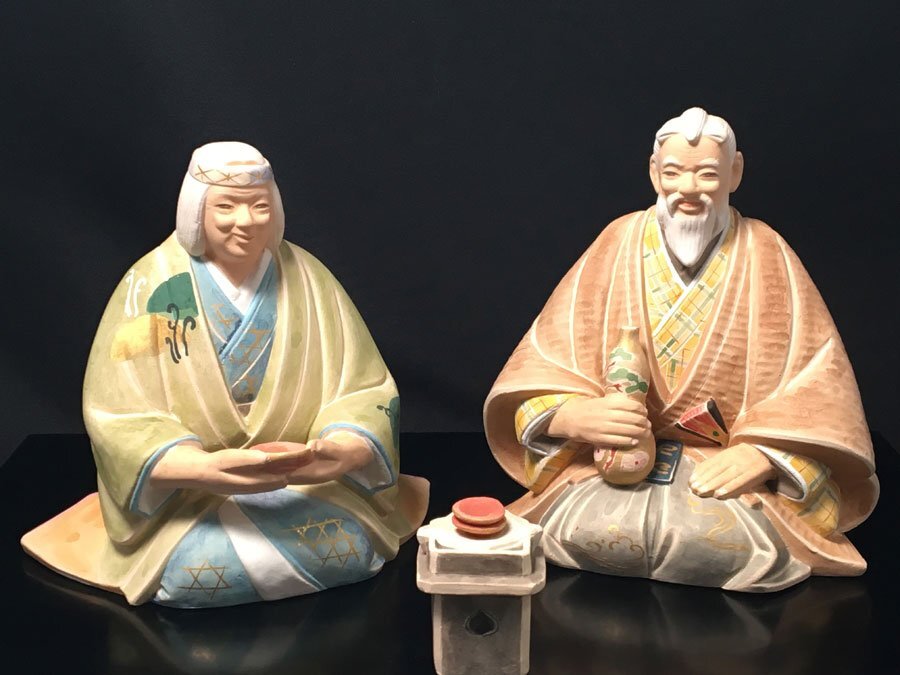 博多人形 名工 戸畑茂四郎 祝高砂 共白髪 翁と媼 爺婆 日本人形 博多人形 名工 戸畑茂四郎 祝高砂 共白髪 翁と媼 爺婆 日本人形