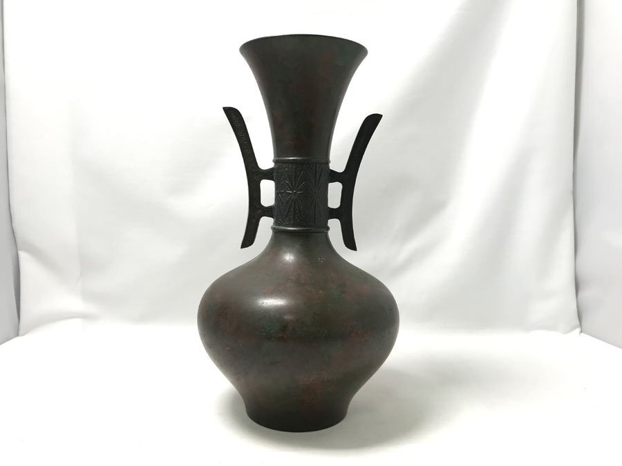 花瓶 兼春作 ◇兼春作青銅花瓶花器花入花瓶壺青銅鋳銅高さ約22.8cm 重量約