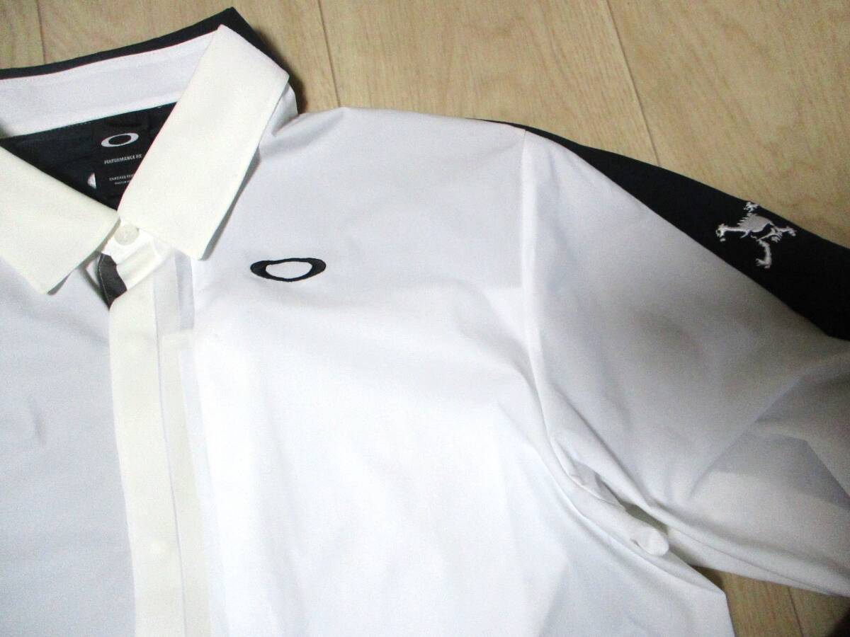 オークリー?ストレッチ春?夏長袖シャツ?白×齩色?サイズL