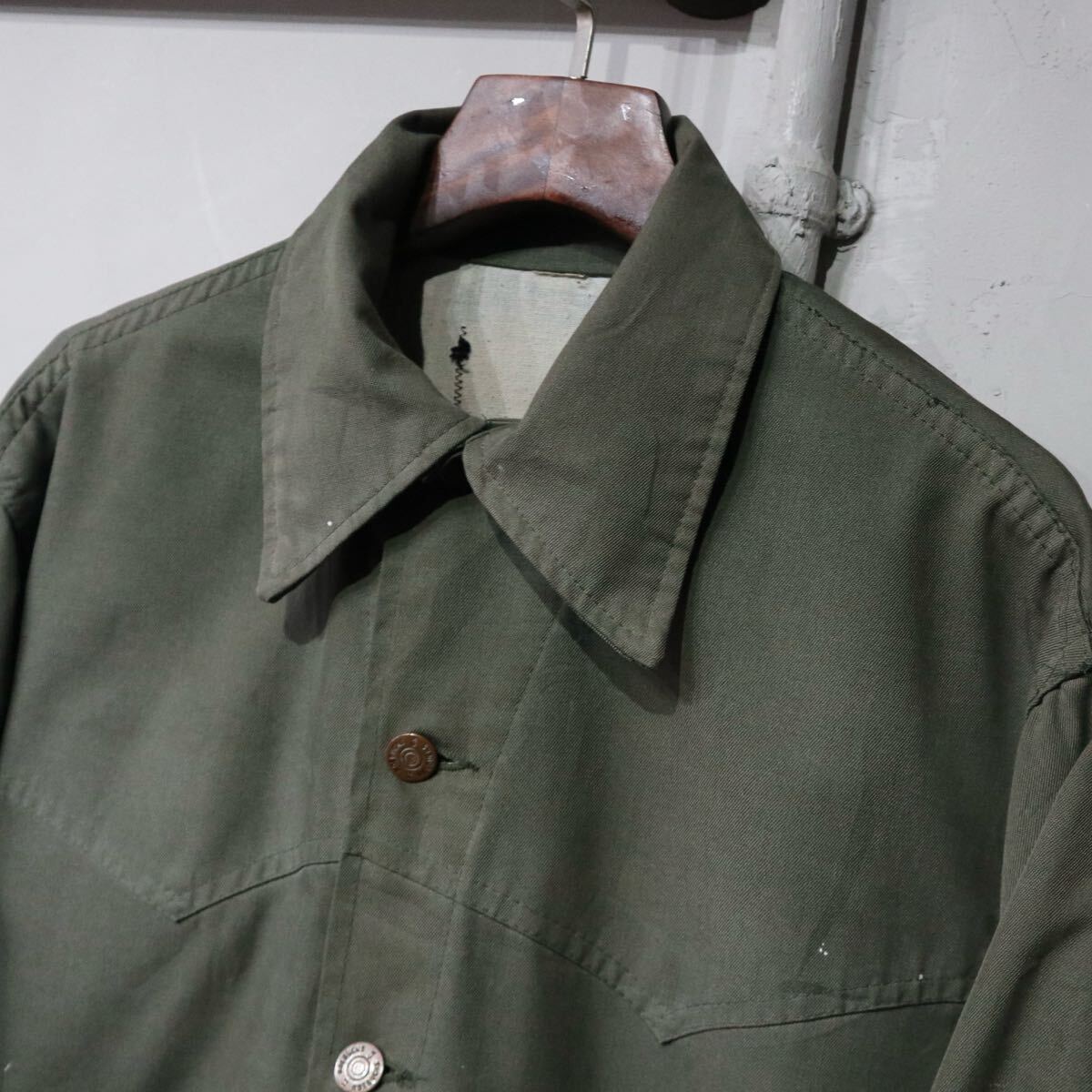 60-70s ROEBUCKS low задний s Western yoke dolizla- жакет Work блузон оливковый одноцветный USA America б/у одежда Vintage 