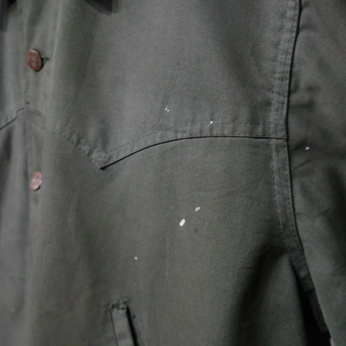 60-70s ROEBUCKS low задний s Western yoke dolizla- жакет Work блузон оливковый одноцветный USA America б/у одежда Vintage 
