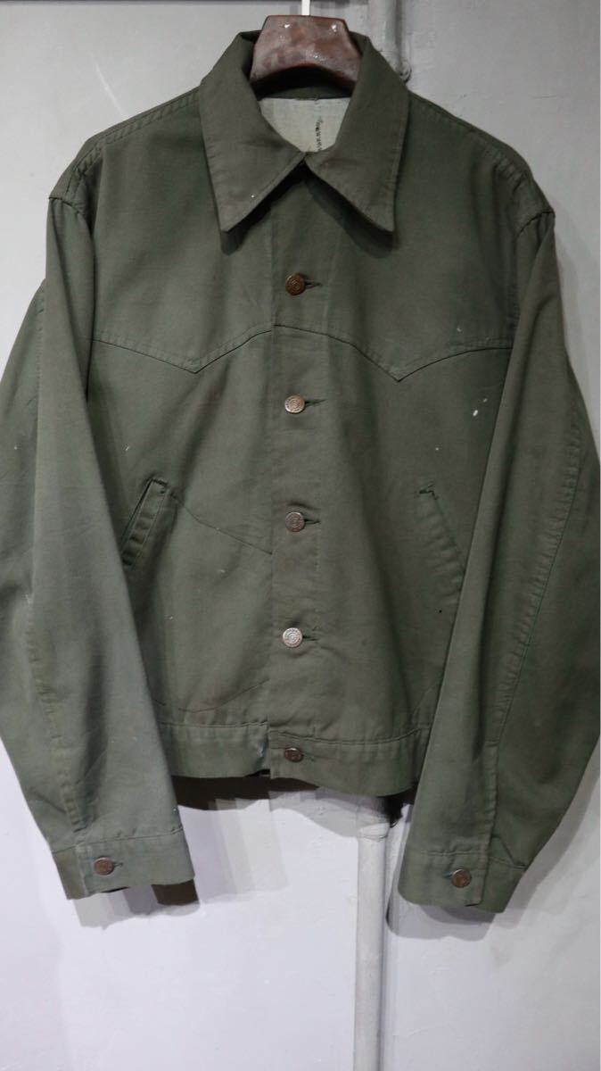 60-70s ROEBUCKS low задний s Western yoke dolizla- жакет Work блузон оливковый одноцветный USA America б/у одежда Vintage 