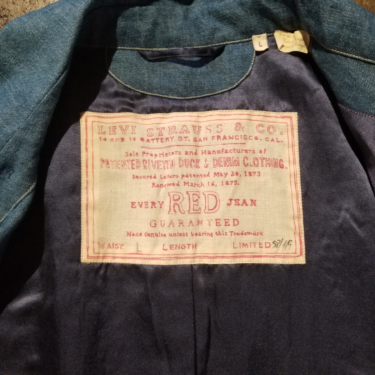 Levi's RED 2014 Lined RED SOFT SACK 世界119着限定 リーバイス Levi's RED 2014 Lined RED SOFT SACK 世界119着限定 リーバイス
