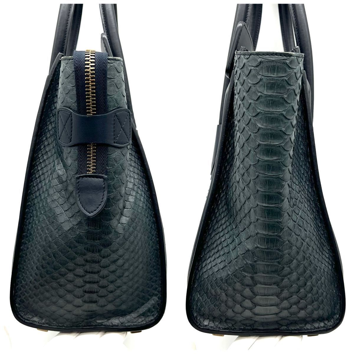  редкий товар!CELINE Celine багажный микро shopa- питон ручная сумочка черный голубой K82