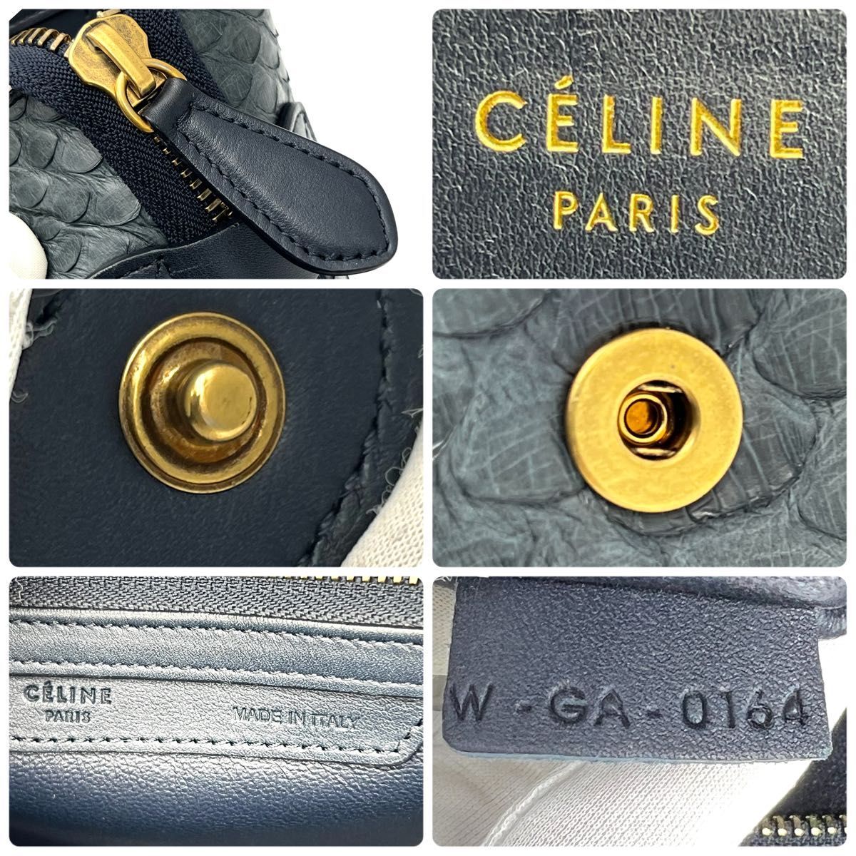  редкий товар!CELINE Celine багажный микро shopa- питон ручная сумочка черный голубой K82