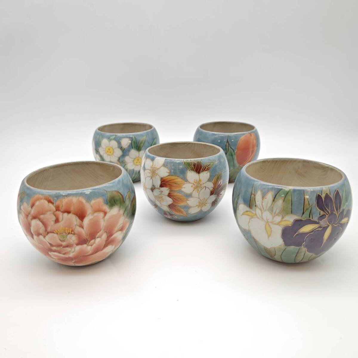 ☆ 京焼 清水焼 土渕陶あん 花変り お茶呑茶碗 五客 湯呑 玉 ☆ 京焼 清水焼 土渕陶あん 花変り お茶呑茶碗 五客 湯呑 玉