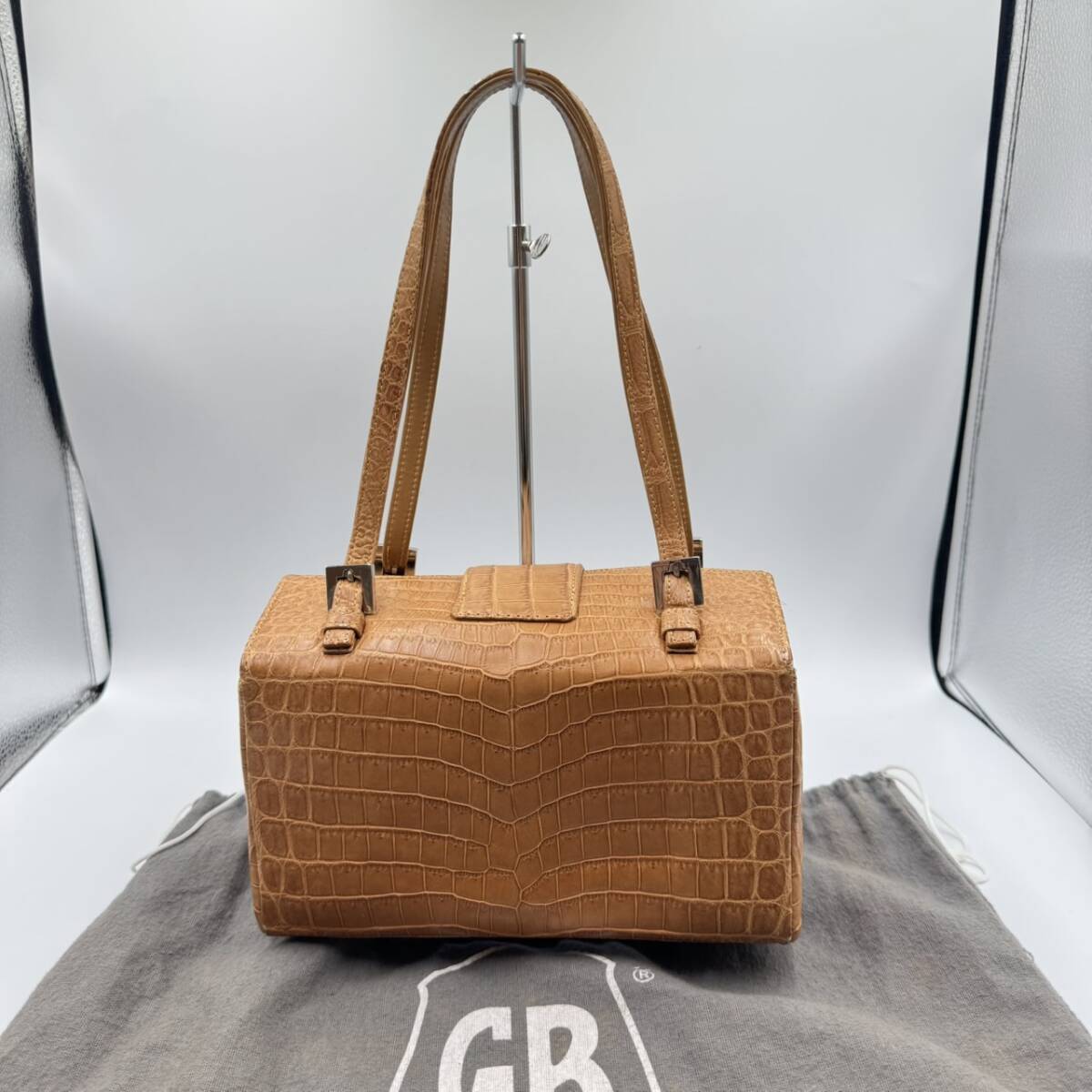 ジーボリー G BORRI ハンドバッグ クロコ 茶系 スクエア ジーボリー G BORRI ハンドバッグ クロコ 茶系 スクエア