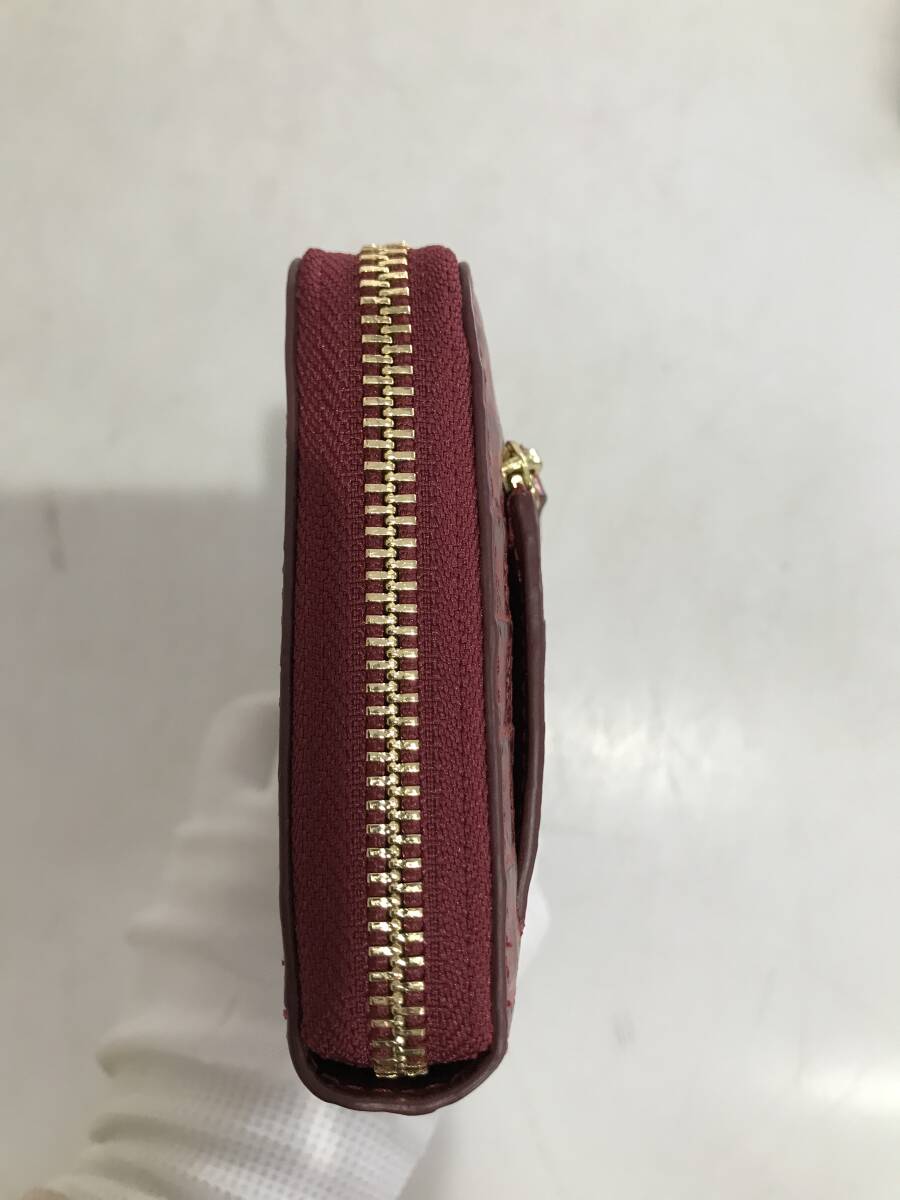 HG7786 カイマン ホーン 長財布 ラウンドファスナー ワニ革 レザー 一枚革 ワイン 小銭入れあり 専用箱付き 未使用品_画像4