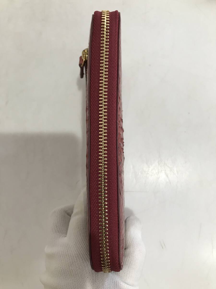 HG7786 カイマン ホーン 長財布 ラウンドファスナー ワニ革 レザー 一枚革 ワイン 小銭入れあり 専用箱付き 未使用品_画像3