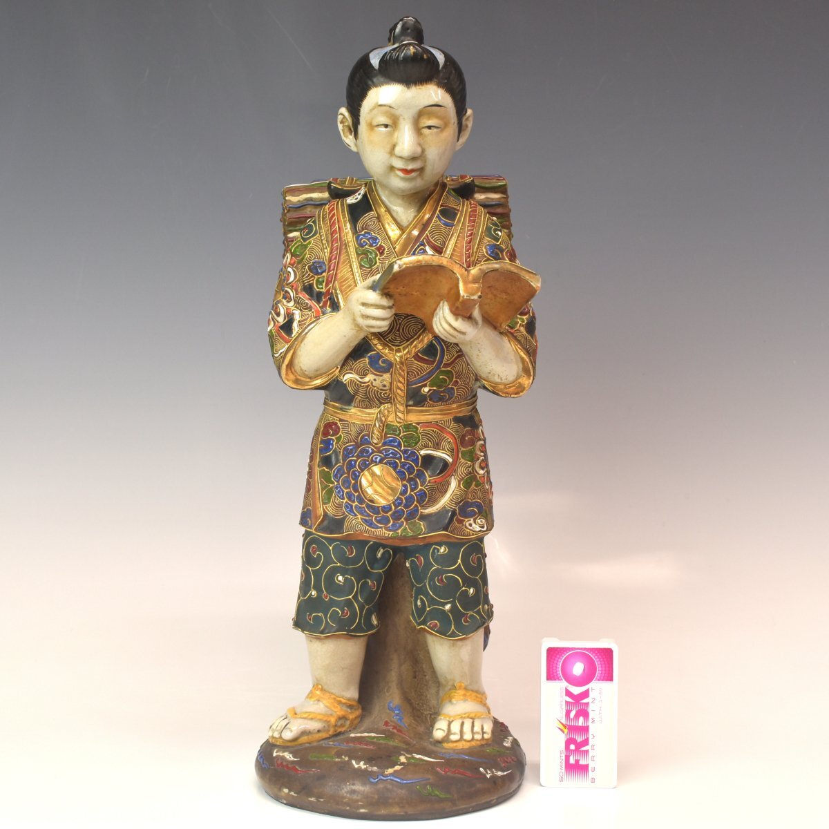 趣楽】 時代 九谷焼 彩色二宮金次郎像 高さ36,5cm 趣楽】 時代 九谷焼 彩色二宮金次郎像 高さ36,5cm