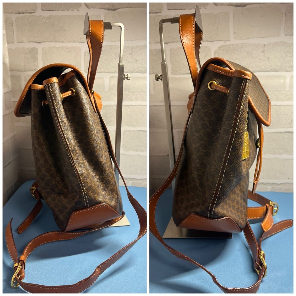 美品】CELINE セリーヌ オールド マカダム柄 フラップリュック 美品】CELINE セリーヌ オールド マカダム柄 フラップリュック