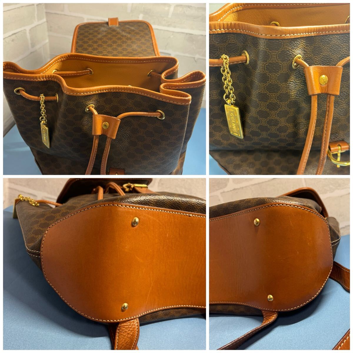 美品】CELINE セリーヌ オールド マカダム柄 フラップリュック 美品】CELINE セリーヌ オールド マカダム柄 フラップリュック