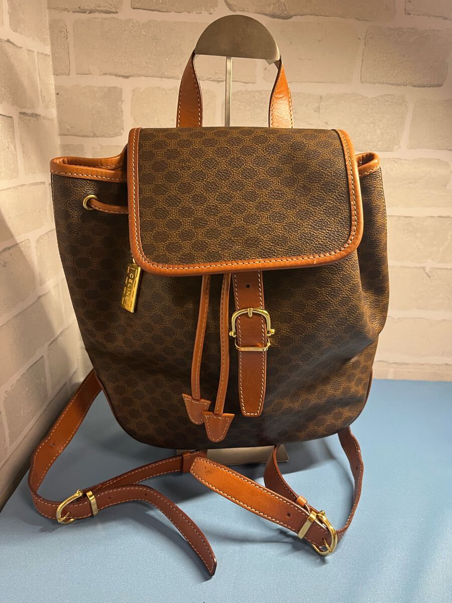 美品】CELINE セリーヌ オールド マカダム柄 フラップリュック 美品】CELINE セリーヌ オールド マカダム柄 フラップリュック